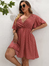 Plus Polka Dot Surplice Neck A line Dress