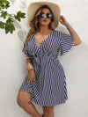 Plus Striped Surplice Neck A line Dress