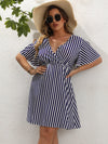 Plus Striped Surplice Neck A line Dress