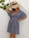 Plus Striped Surplice Neck A line Dress