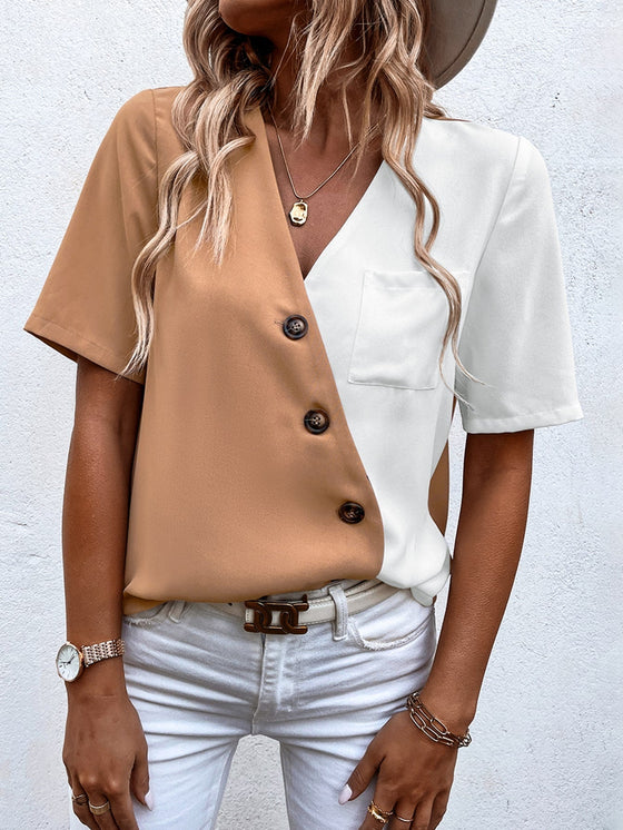 Two Tone Patched Pocket Blouse