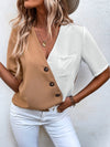 Two Tone Patched Pocket Blouse