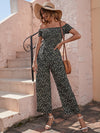 Ditsy Floral Off Shoulder Shirred Jumpsuit