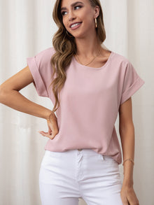  Rolled Cuff Batwing Sleeve Blouse