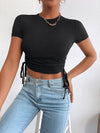 PETITE Drawstring Side Ribbed Knit Crop Tee