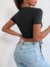 PETITE Drawstring Side Ribbed Knit Crop Tee