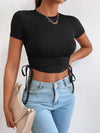 PETITE Drawstring Side Ribbed Knit Crop Tee