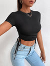 PETITE Drawstring Side Ribbed Knit Crop Tee