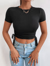 PETITE Drawstring Side Ribbed Knit Crop Tee