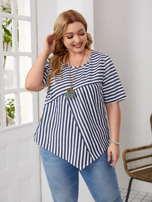 EMERY ROSE Plus Drop Shoulder Striped Pattern Asymmetrical Hem Top