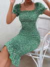 Ditsy Floral Puff Sleeve Shirred Bodycon Dress