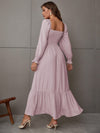 Square Neck Shirred Ruffle Hem Dress