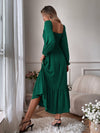 Square Neck Shirred Ruffle Hem Dress