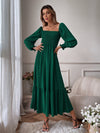 Square Neck Shirred Ruffle Hem Dress