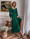 Square Neck Shirred Ruffle Hem Dress