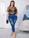 Plus Floral Embroidery Lace Top Without Bra