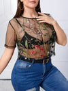 Plus Floral Embroidery Lace Top Without Bra