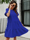 Solid Flounce Sleeve Smock Dress