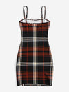 Plaid Pattern Slit Hem Cami Dress