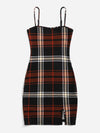 Plaid Pattern Slit Hem Cami Dress