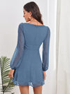 Ruched Bust Lantern Sleeve Swiss Dot Dress