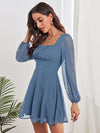 Ruched Bust Lantern Sleeve Swiss Dot Dress