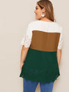 Plus Laser Cut Scalloped Trim Colorblock Blouse