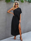 One Shoulder Batwing Sleeve Split Thigh Dress