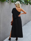 One Shoulder Batwing Sleeve Split Thigh Dress