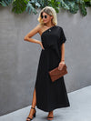 One Shoulder Batwing Sleeve Split Thigh Dress