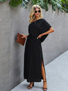 One Shoulder Batwing Sleeve Split Thigh Dress