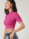 BASICS Mock Neck Rib knit Crop Top