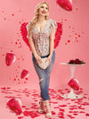 Plus Ditsy Floral Butterfly Sleeve Knot Front Peplum Blouse