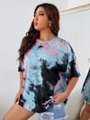 Plus Tie Dye Slogan Graphic Drop Shoulder Tee