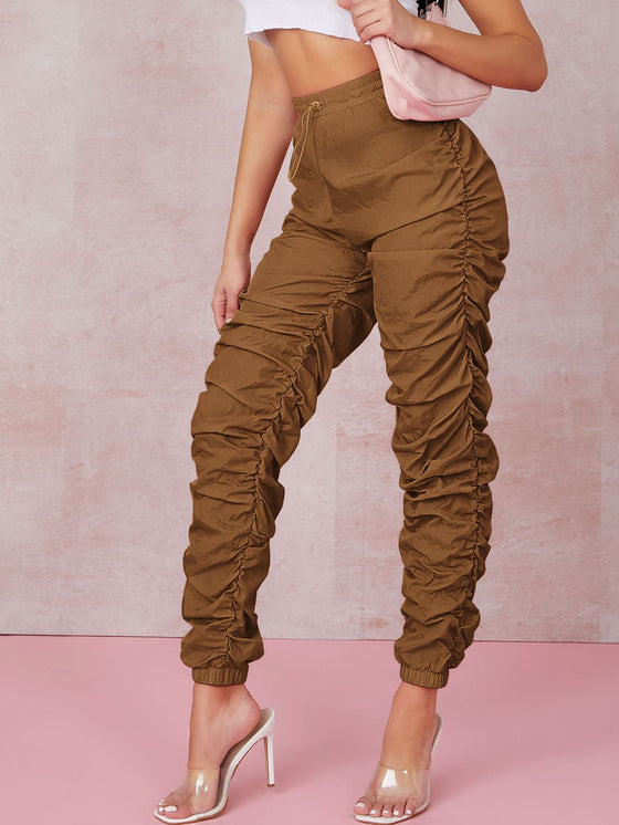 Ruched Toggle Drawstring Windbreaker Stacked Pants