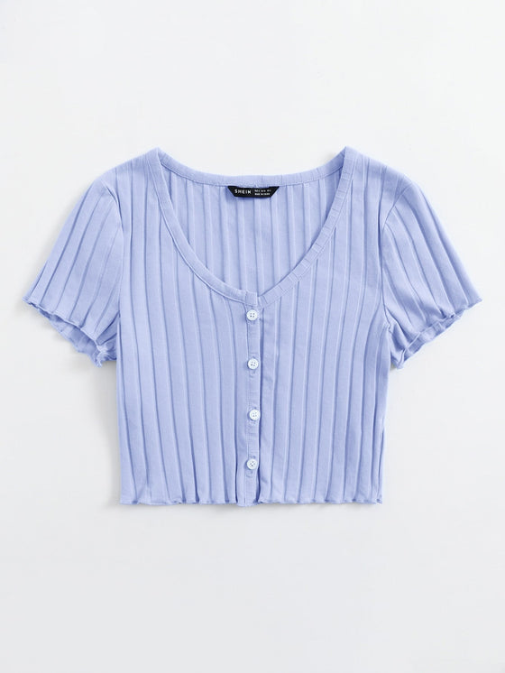 Button Up Rib knit Crop Top