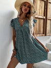 Ditsy Floral Flutter Sleeve Tunic Dress