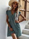 Ditsy Floral Flutter Sleeve Tunic Dress