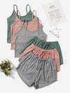 6pack Rib Knit Cami Top Knot Front Shorts Lounge Set