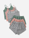 6pack Rib Knit Cami Top Knot Front Shorts Lounge Set
