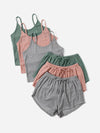 6pack Rib Knit Cami Top Knot Front Shorts Lounge Set