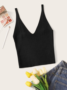  Ribbed V Neck Crop Top
