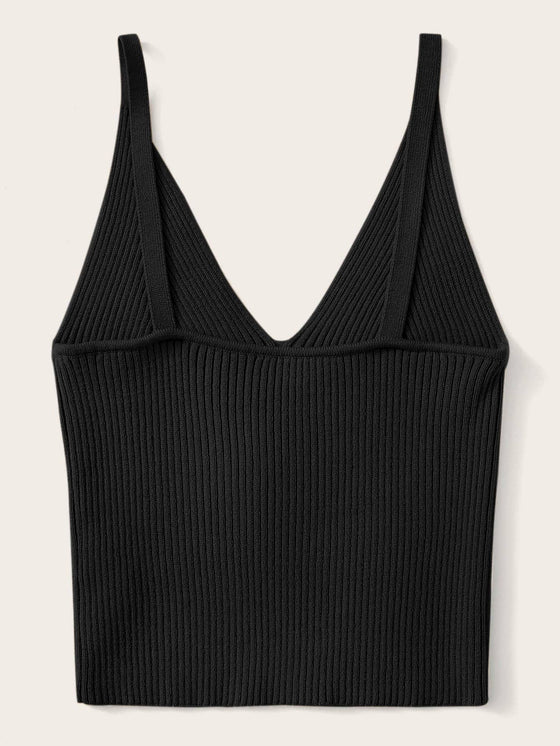 Ribbed V Neck Crop Top