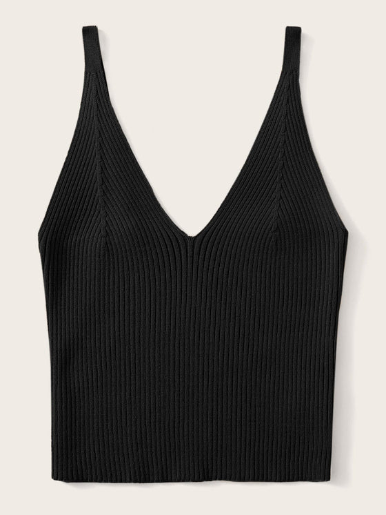 Ribbed V Neck Crop Top