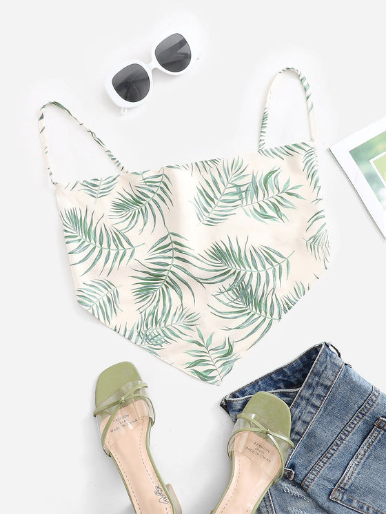 Tropical Print Asymmetrical Hem Crop Cami Top