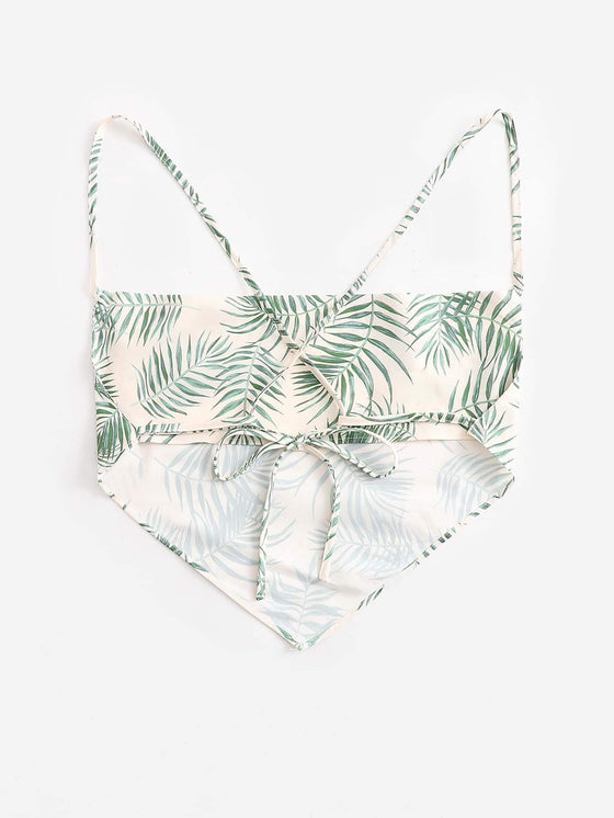 Tropical Print Asymmetrical Hem Crop Cami Top