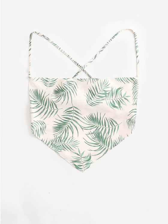 Tropical Print Asymmetrical Hem Crop Cami Top