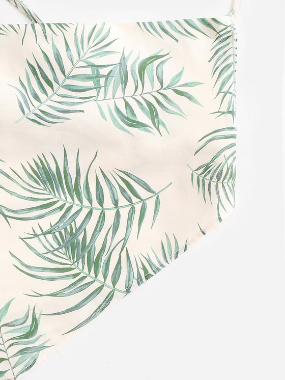 Tropical Print Asymmetrical Hem Crop Cami Top