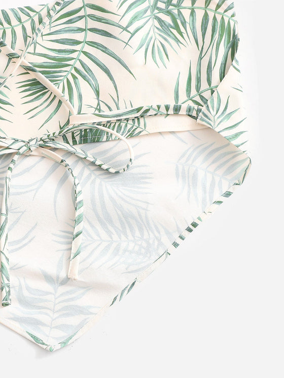 Tropical Print Asymmetrical Hem Crop Cami Top