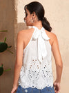 Eyelet Embroidery Tied Back Top
